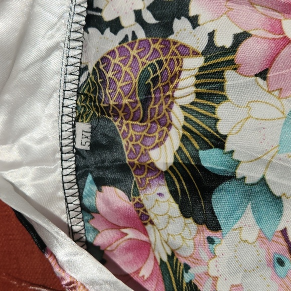 Costume kimono jacket geisha black with peacocks bow barrette belt Halloween 5XL - Picture 5 of 12